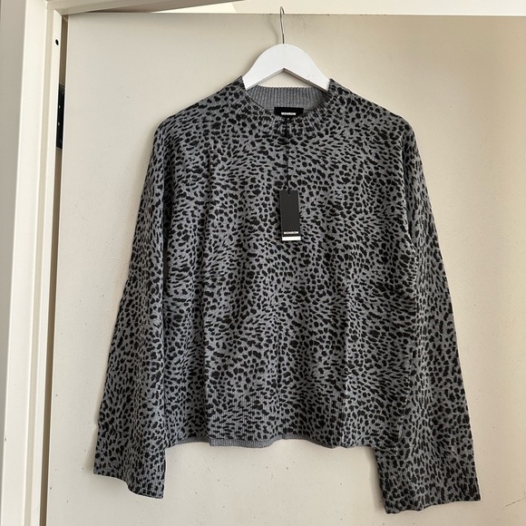Monrow Vintage Black Mini Leopard Mock Neck Pullover NWT - Picture 2 of 8